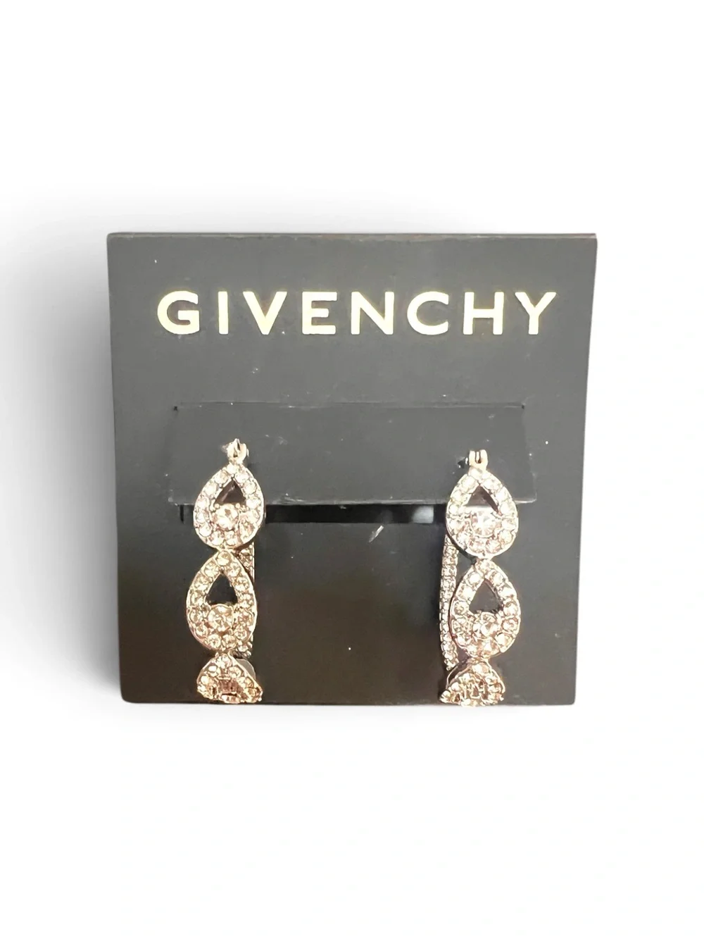 NWT Givenchy Silver Pavé Crystal Double Teardrop Hoop Earrings